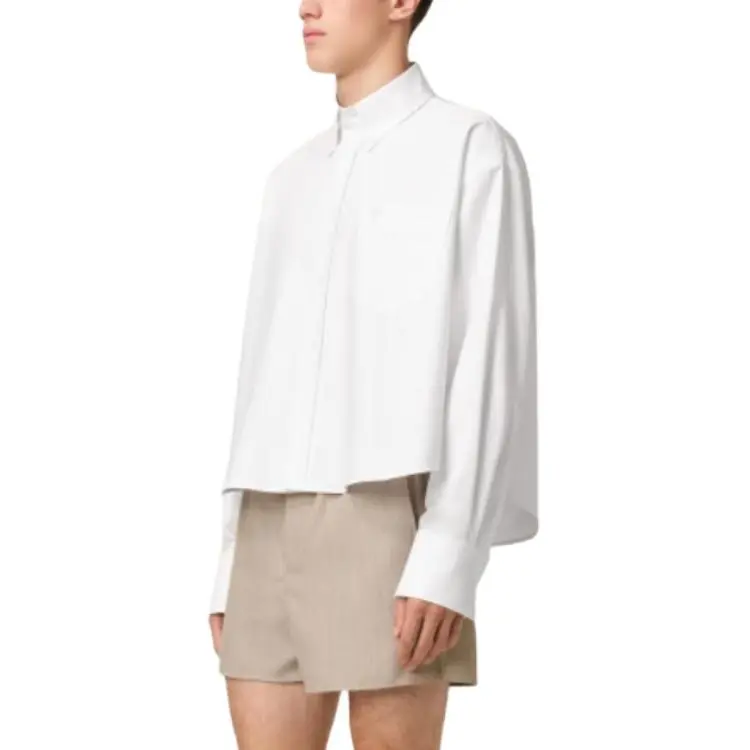 Ami Paris Logo Detailed Buttoned Cropped Shirt-6