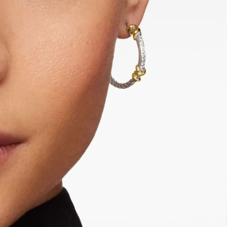 David Yurman 18K Yellow Gold And Sterling Silver Petite Helena Wrap Diamond Hoop Earrings-4