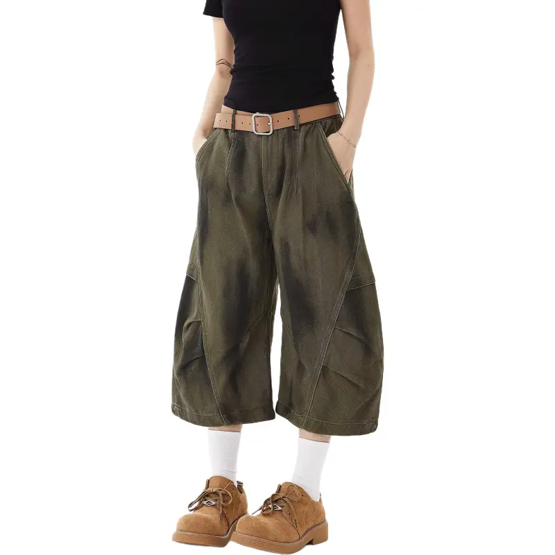 VINMUK Denim Shorts Unisex Khaki-6