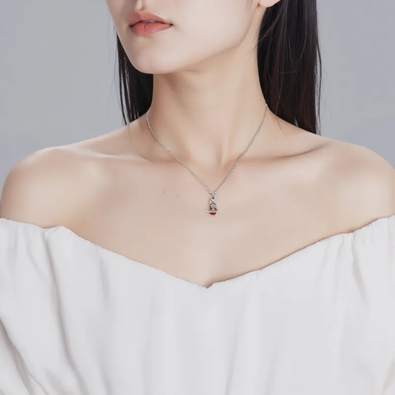 Vivienne Westwood Brass Little Red Ball, 3D Effect Saturn Pendant Necklace Women's Silver/Red-1