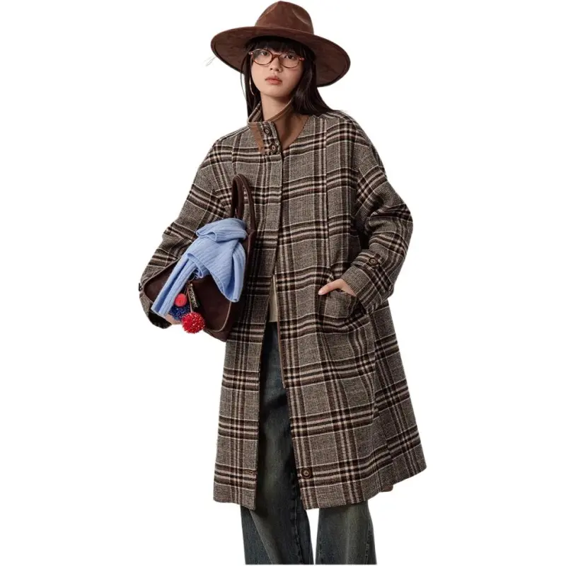 Omont Coat Women's Black And Brown Plaid-6