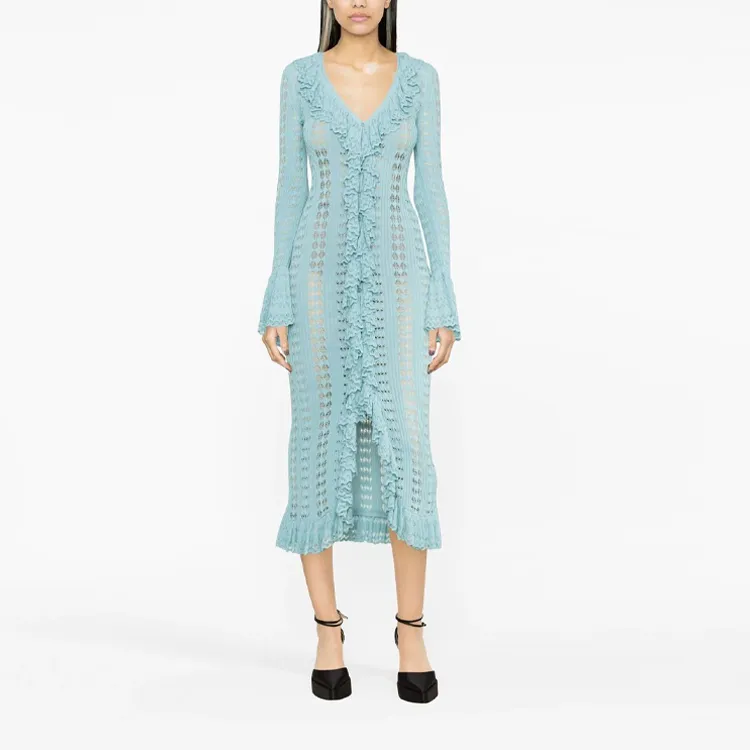 Blumarine Ruffled Knitted Buttoned Maxi Dress-1
