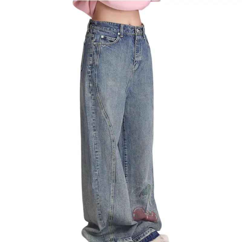 LALABOBO Jeans Women's Medium Blue White-3