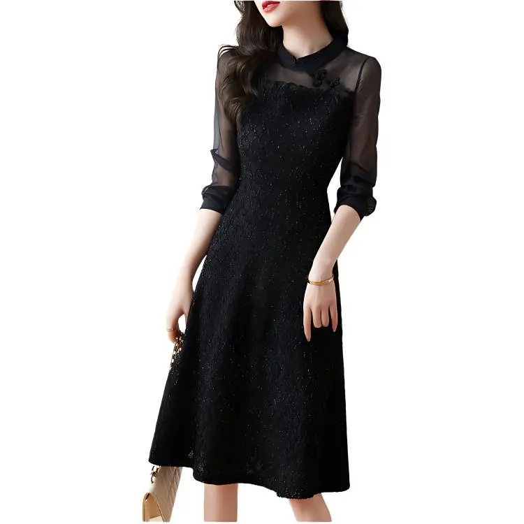 Mo Han Yi Mei Long Sleeved Dress Women's Black-5