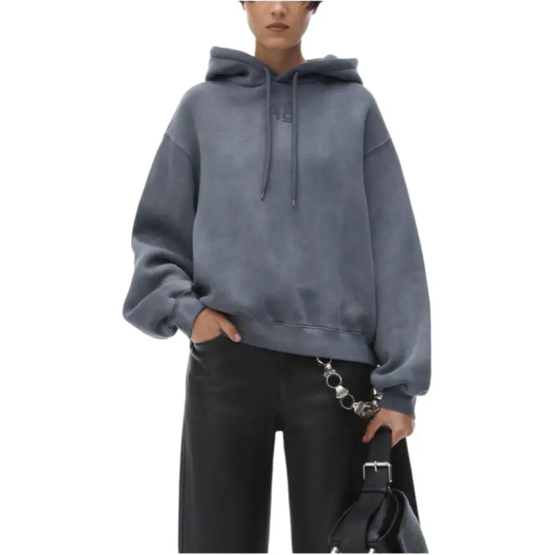 T By Alexander Wang Essential Terry With Puff Paint Logo Hoodie Washed Asphalt-3