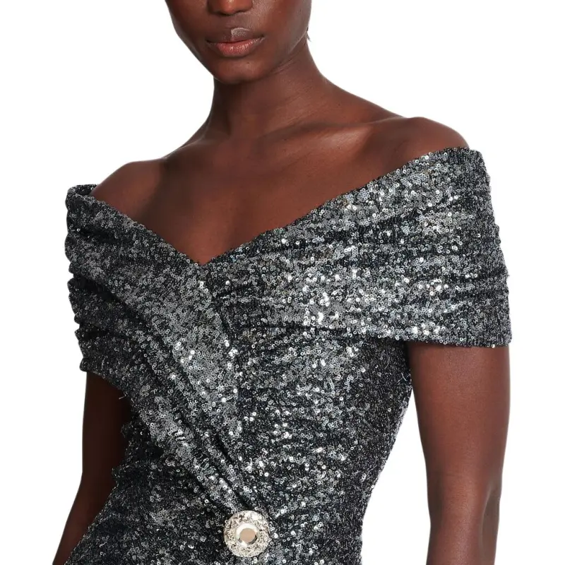 BALMAIN Off shoulder Sequin embellished Gown-3
