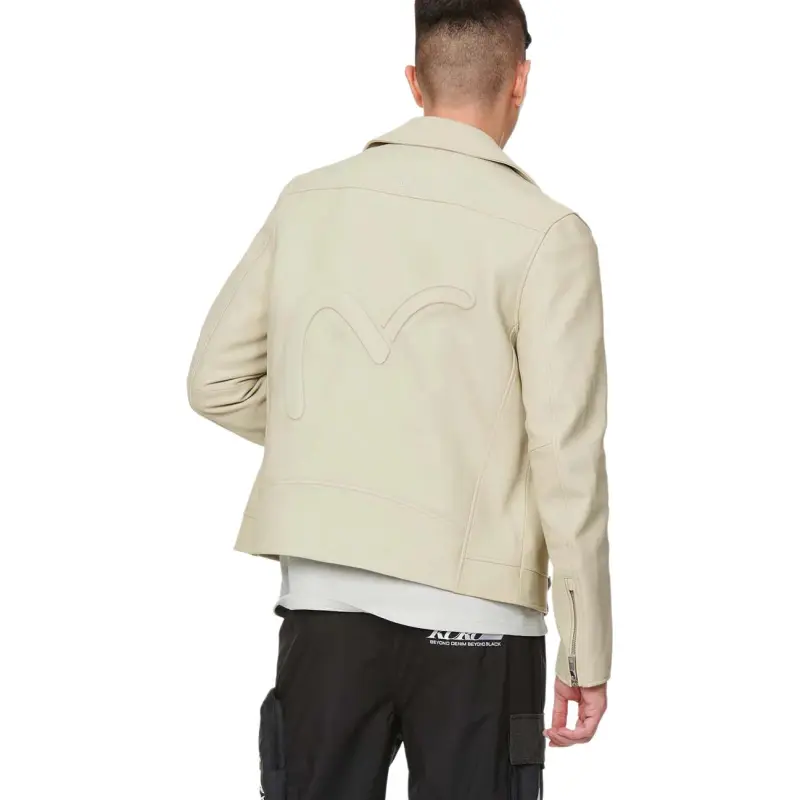 EVISU Leather Jackets Men Beige-3