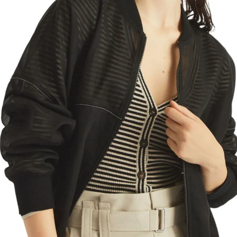 Brunello Cucinelli Shiny Trim Organza Bomber Jacket-4