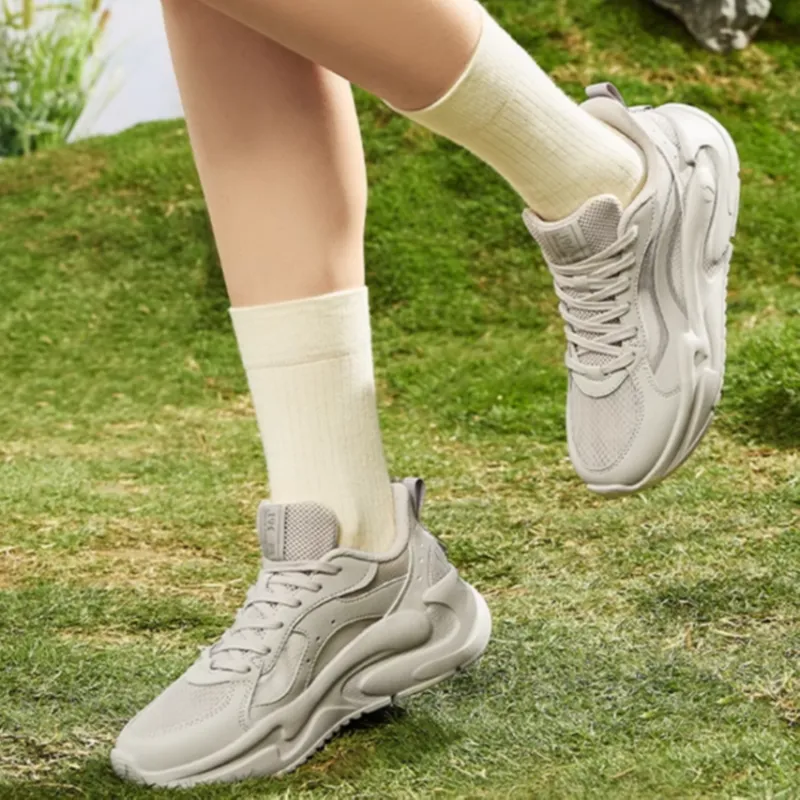 361° Slip Resistant Low Top Chunky Sneakers Women's Beige Gray-5