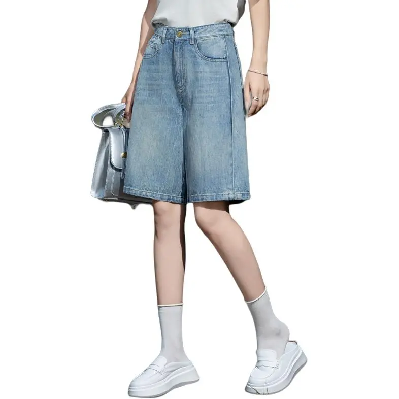 You Cow Me Pants Denim Shorts Women's Jade Sea Blue-8
