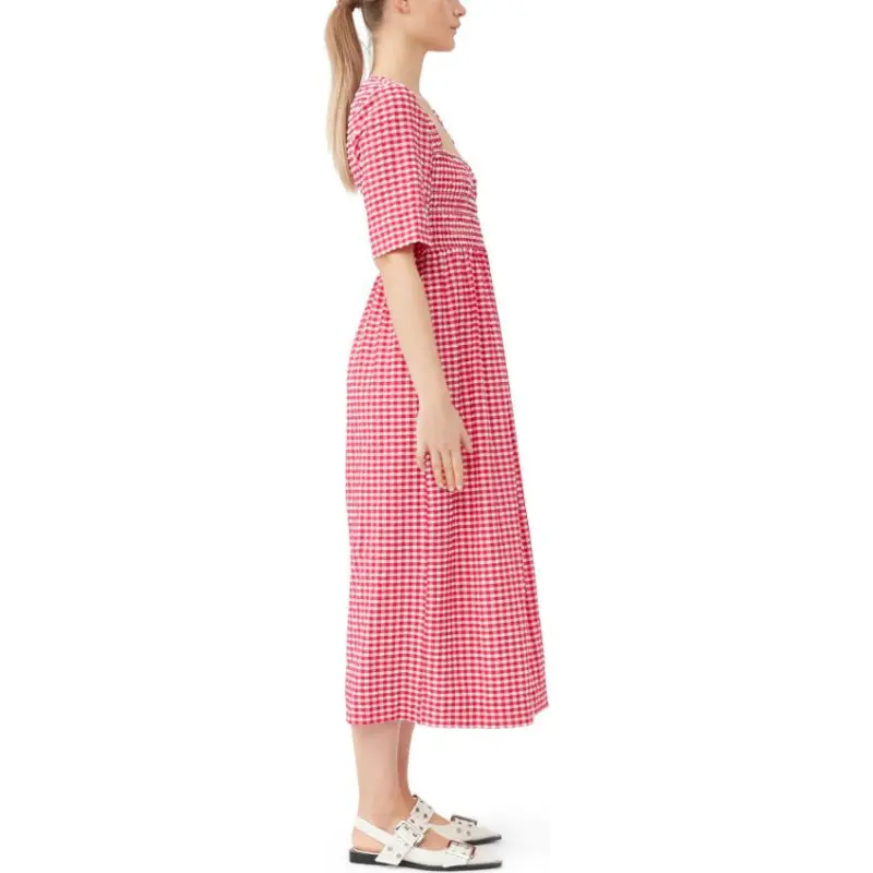 GANNI Short Sleeved Dresses Women's Red-3