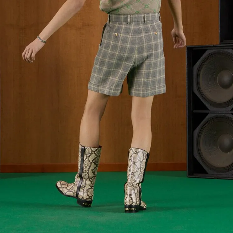 GUCCI Cuffed Plaid Shorts Grey/Beige-4
