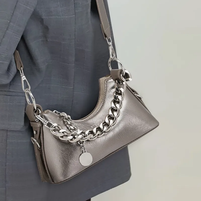 ST&SAT Synthetic Leather Underarm Shoulder Bag Women's Black/Silver-8