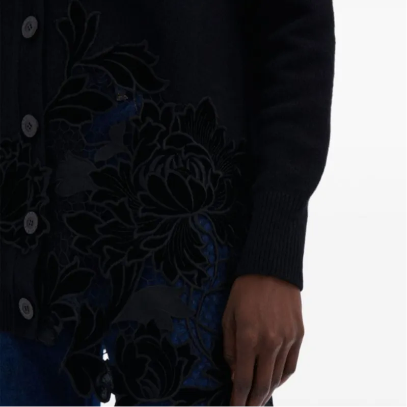 Oscar De La Renta Guipure Inset Long Cardigan-5