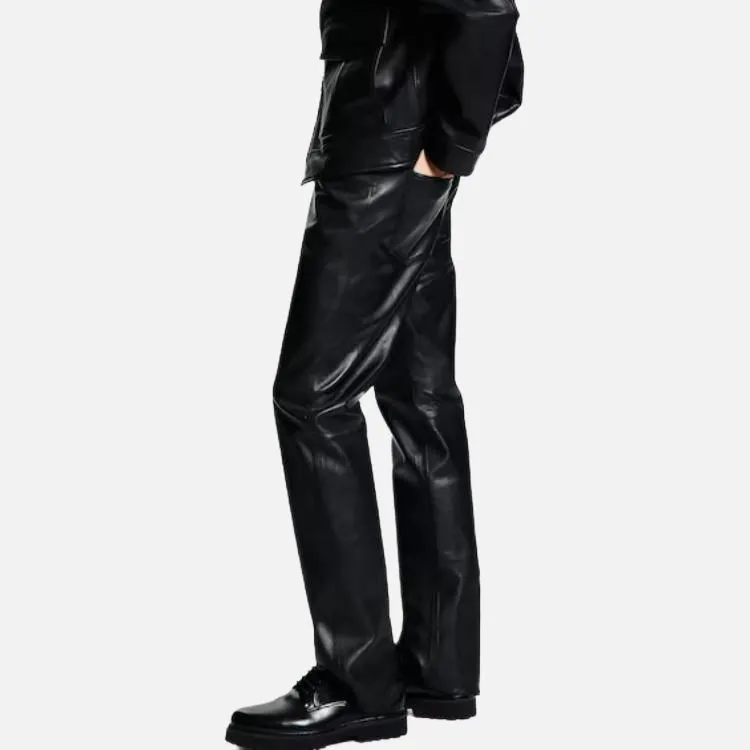 H&M Leather Pants Men Black-4