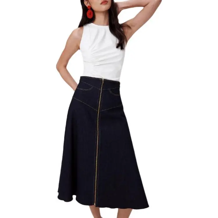 DVF Diane Von Furstenberg FW24 Denim Long Skirts Women's Blue-3