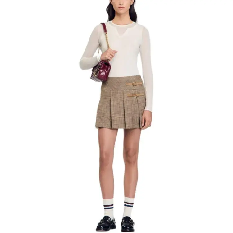 Sandro Houndstooth pattern Pleated Skirt-3