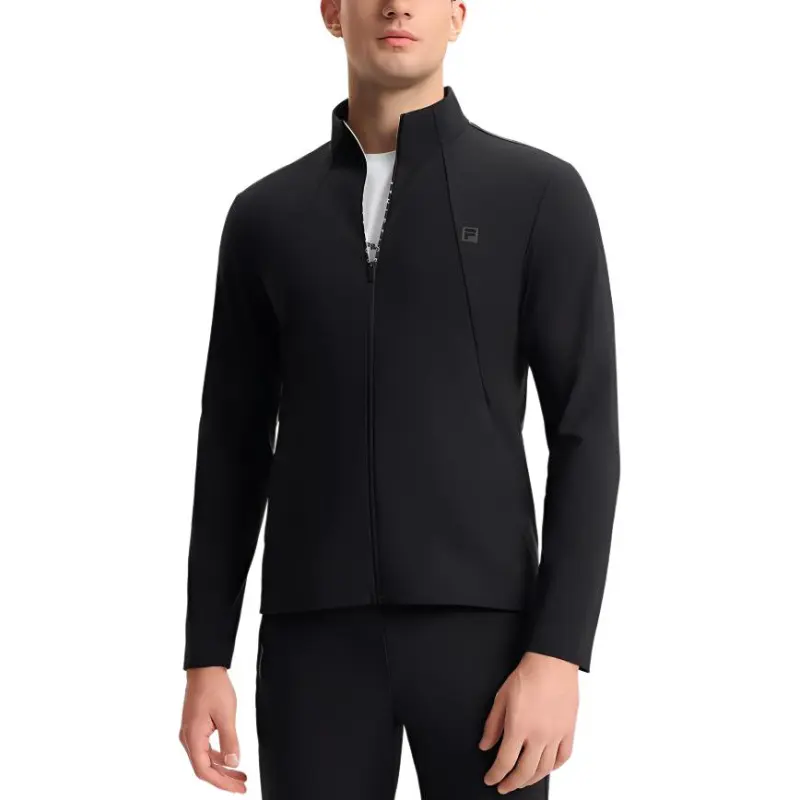 FILA Knitted Fabric Long-Sleeved Coat Men's Pitch Black-3