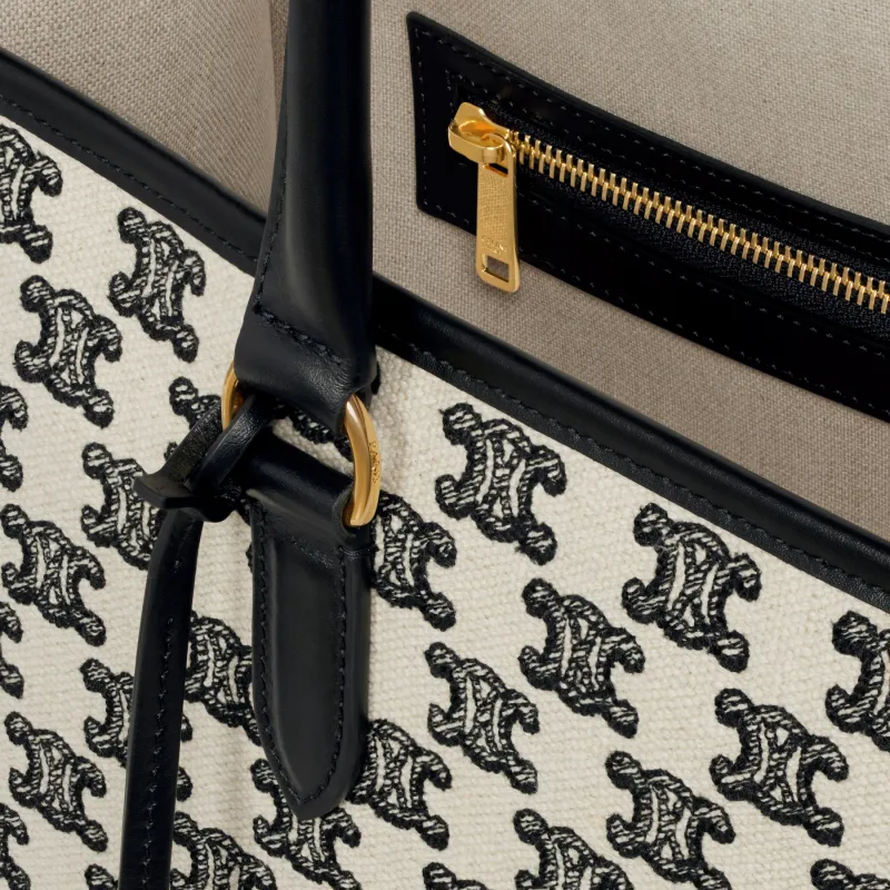 CELINE Cabas Fabric Tote Bag Shopping Bag Handbag Women's Black-3
