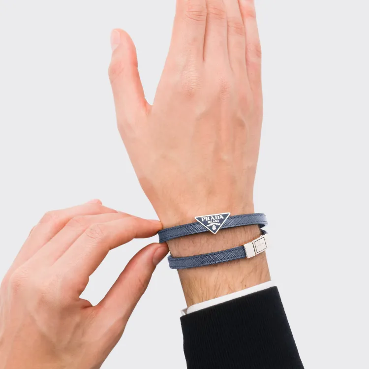 PRADA Calfskin Metal Enamel Wristbands Men's Blue-1