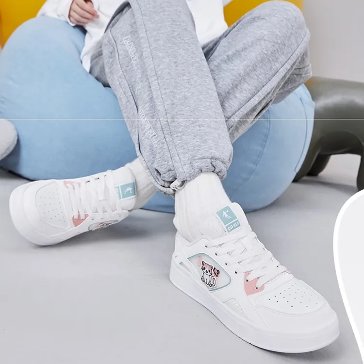 QIAODAN Cute Pet 3.0 Anti-Slip And Wear-Resistant Lightweight Low-Top Skateboard Shoes Women's White Pink-2