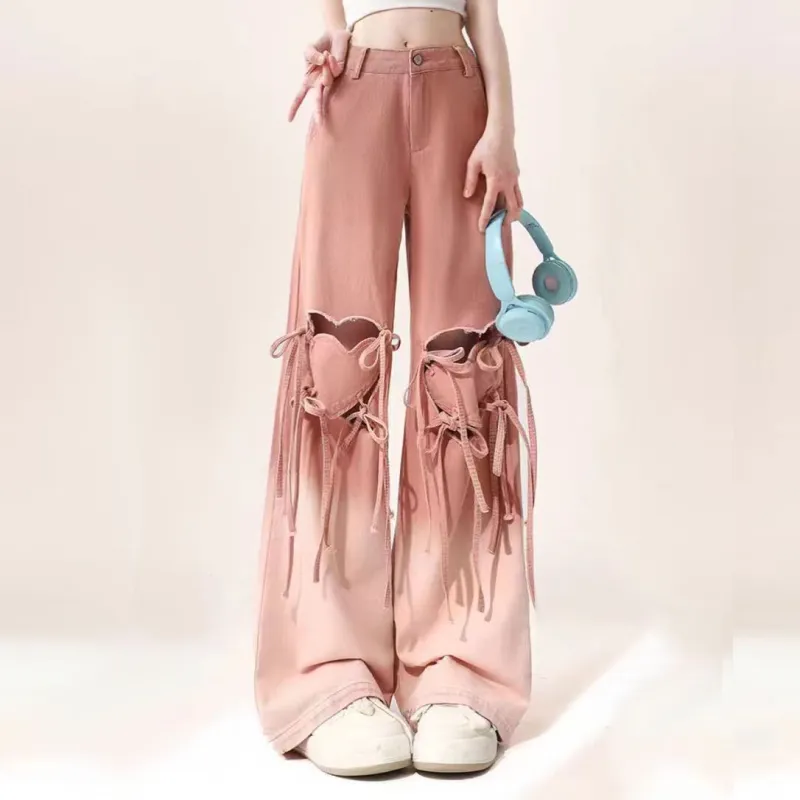 YuChaJia Jeans Women's Gradient Pink-3
