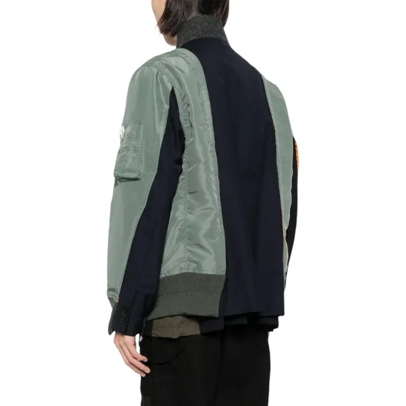 Sacai Contrast Panel Zip Up Long Sleeved Jacket-4