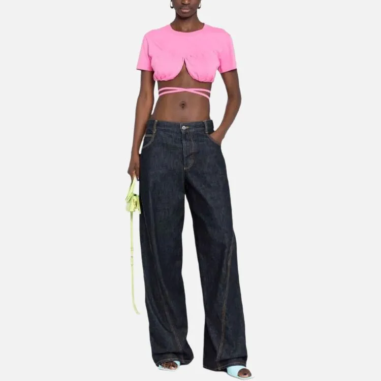 Jacquemus Wraparound Cropped T Shirt T Shirt Pink-3