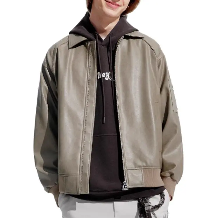 PEACEBIRD MEN Leather Jacket Men's Khaki-1