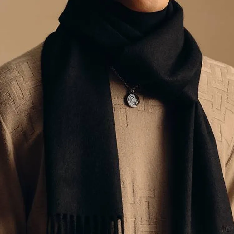 HERMES Cashmere Knit Scarves Unisex Black-1