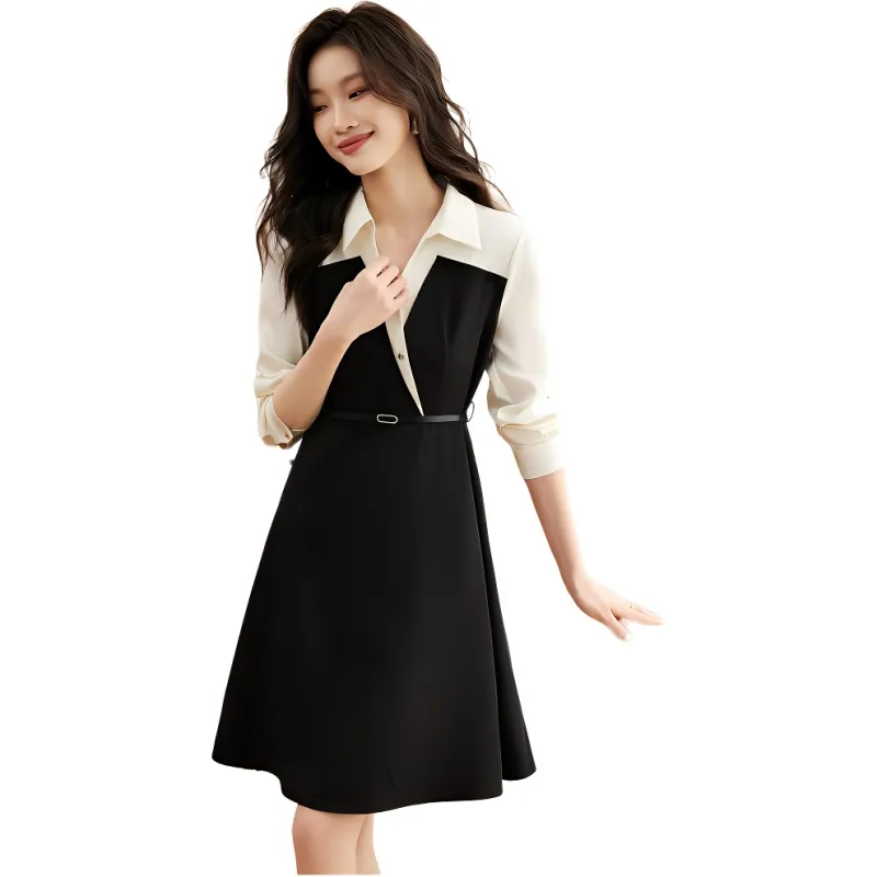 Mo Han Yi Mei Long Sleeved Dress Women's Black White-2