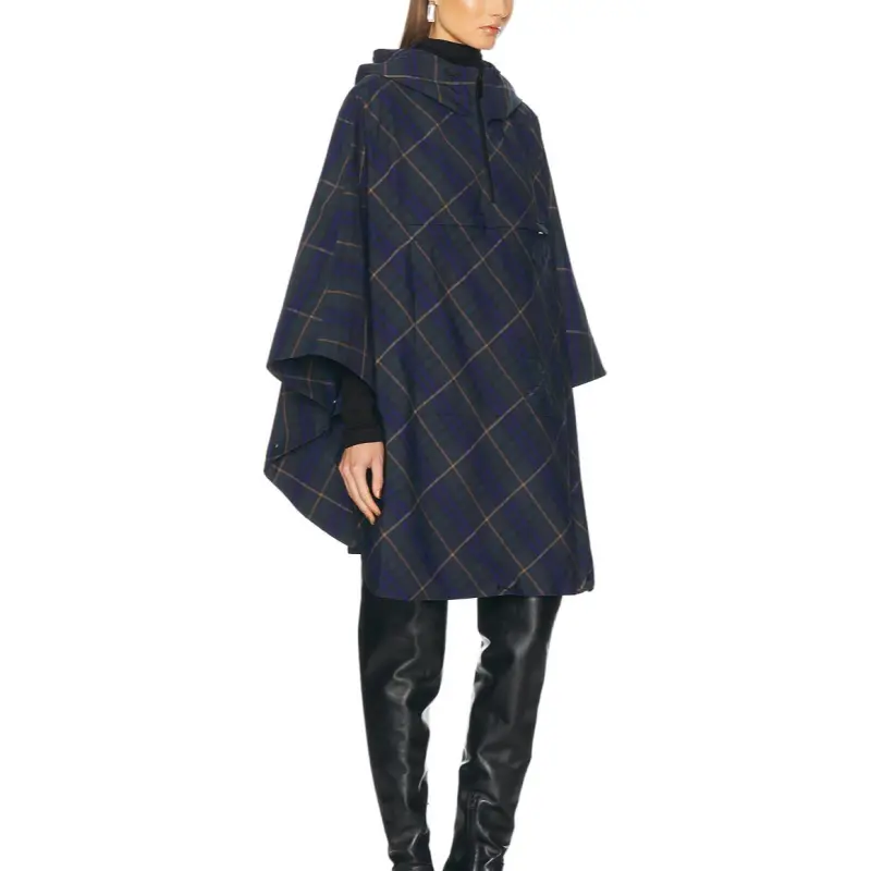 Burberry Ekd Motif Check Pattern Hooded Poncho-3
