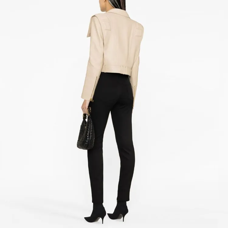 BALMAIN Leather Jackets Women's Beige-3