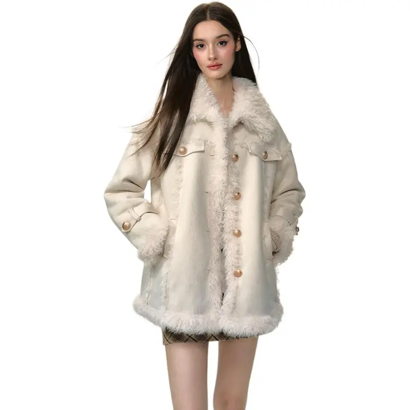 Li Zixian Velvet feel Coat Women's White Medium Shearling-1