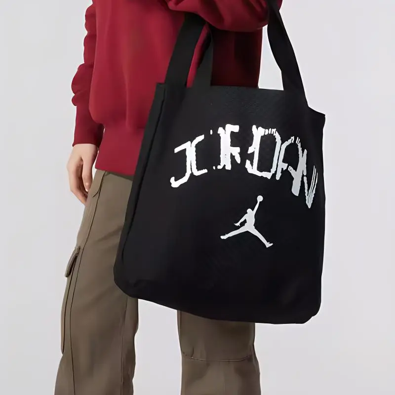 Jordan Cotton Tote Bag Shopping Bag Shoulder Bags Medium Size Unisex Black-4