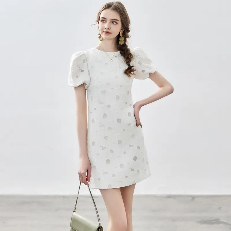 NAWAIN Short Sleeved Dresses Women's Embroidered White-4