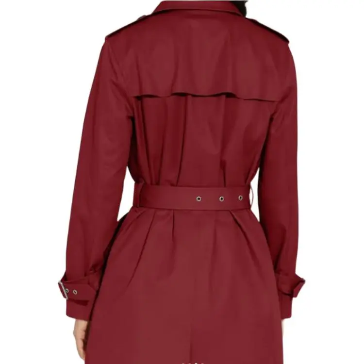 COACH Solid Mid Trench Coat Women's Red-4
