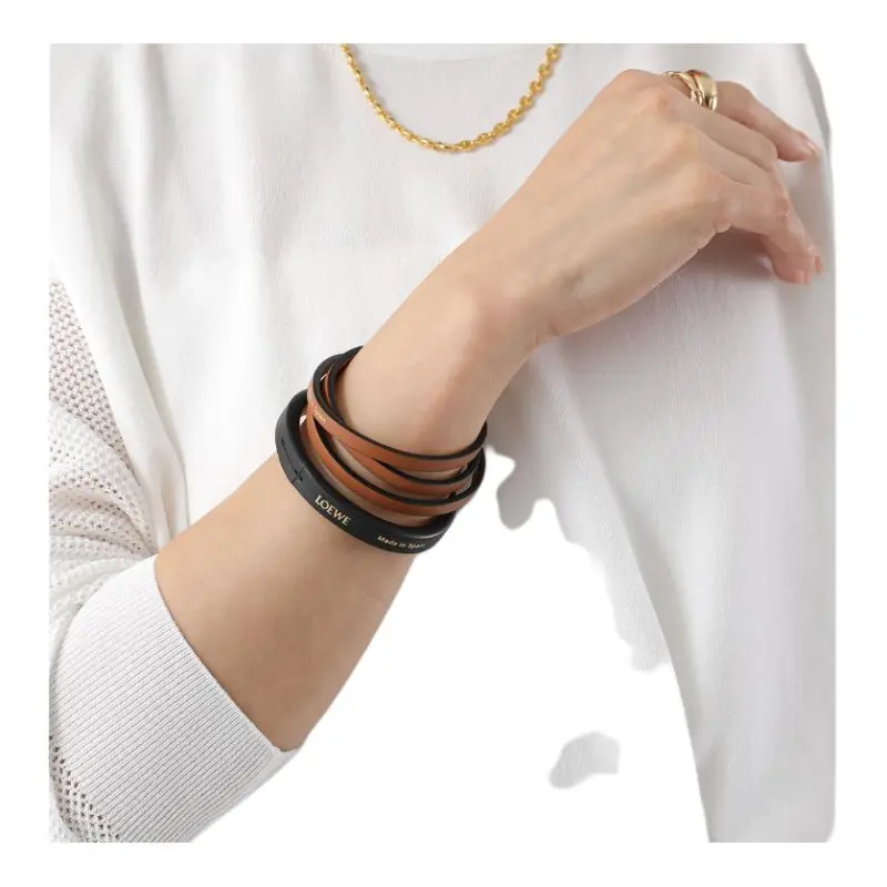 LOEWE Cow Leather Wristbands Women's Black/Tan-4
