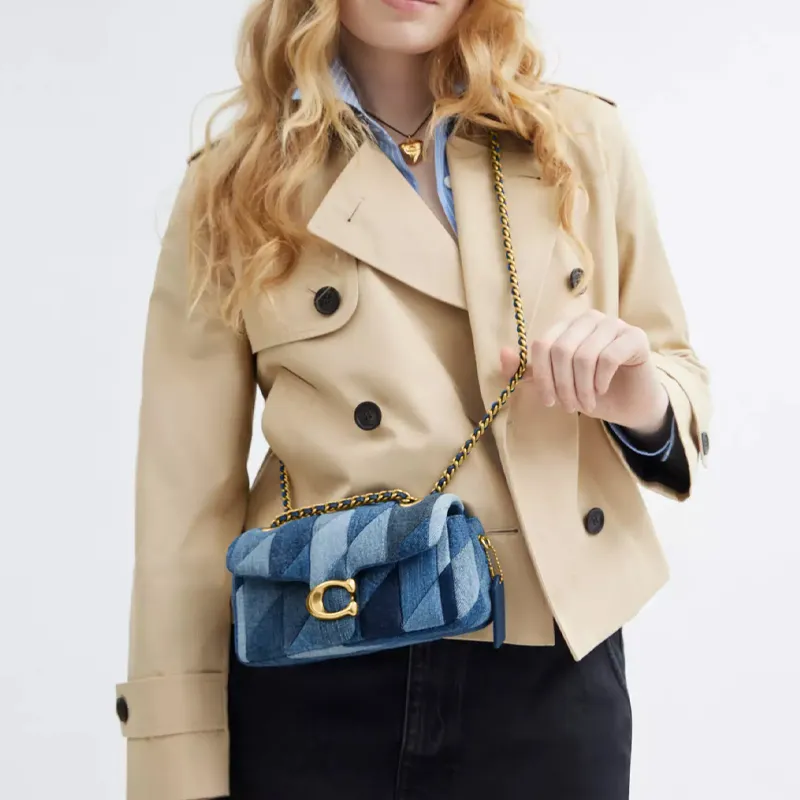 COACH Tabby Denim With Nappa Leather Shoulder Bag Trumpets Women's Denim Blue-8