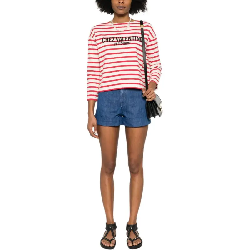 Valentino Logo Printed Striped Crewneck T Shirt-2