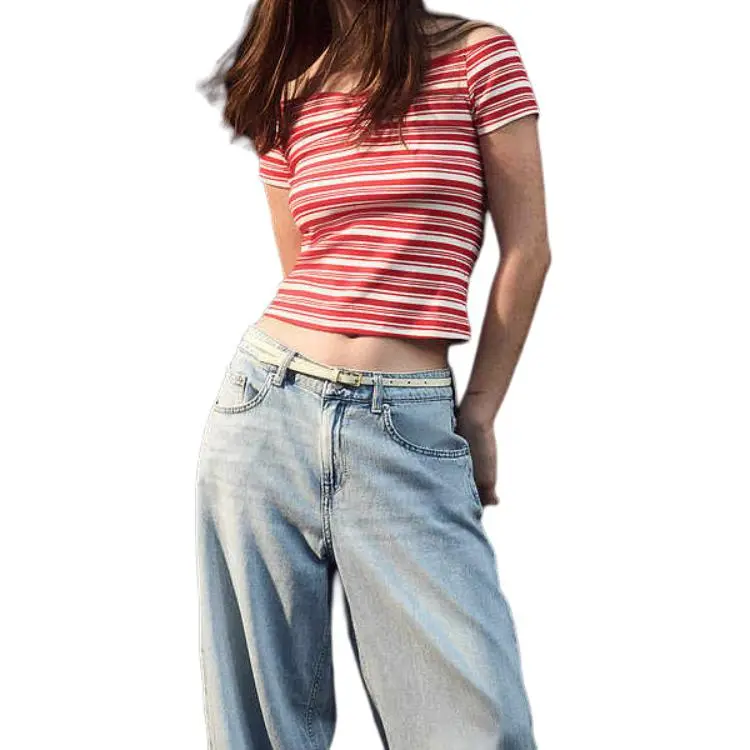 H&M T Shirt Women's Red Stripes-1