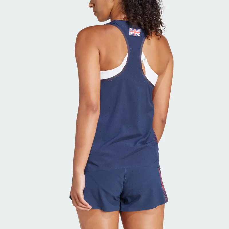 Adidas UK Track Team Olympics Collection Team GB Adizero Running Tank Top Sport Vests Women's Legend Ink-1