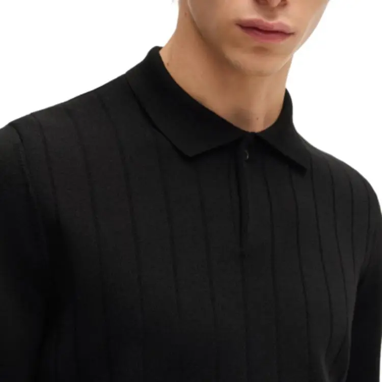 HUGO BOSS Wool Polo Sweater With Knitted Stripes Sweater Men's Black-4