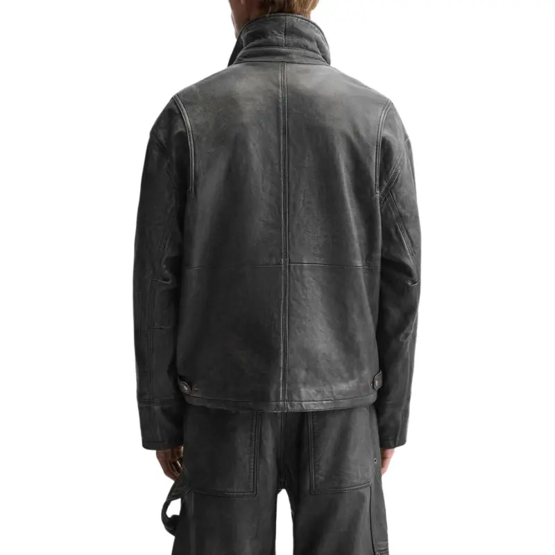 ZARA Leather Jacket Men's Zebra Print Gray-4