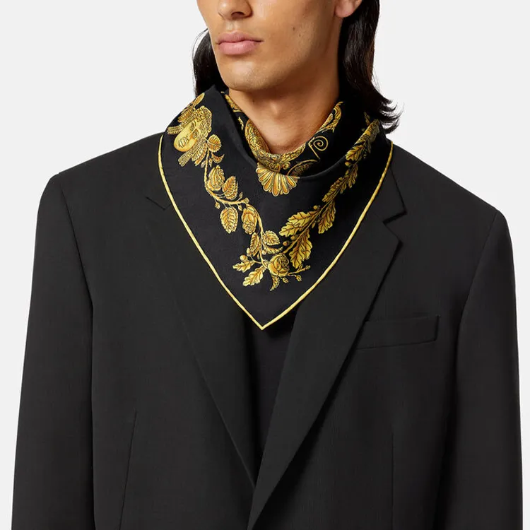 VERSACE Silk Scarves Men Black-1