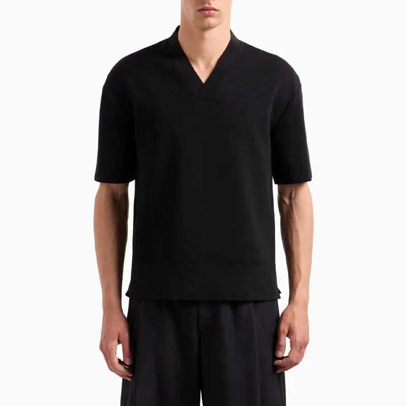 GIORGIO ARMANI Short sleeved V neck Jumper In Virgin Wool-1