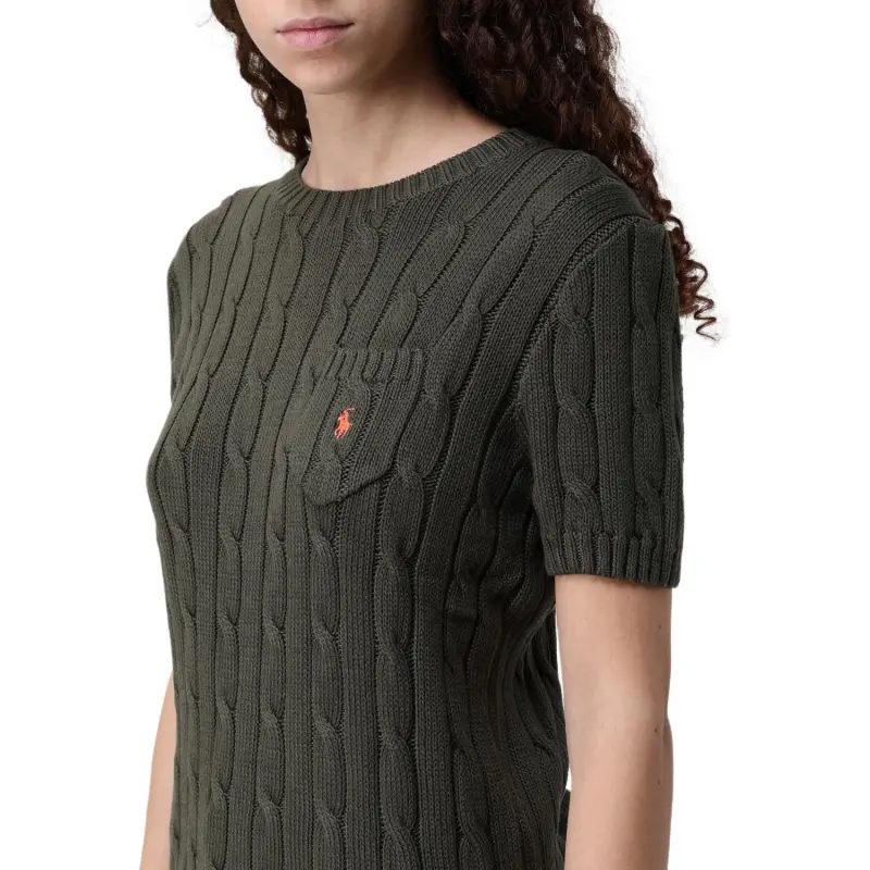 Polo Ralph Lauren Logo Embroidered Cable Knit Crewneck Top-4