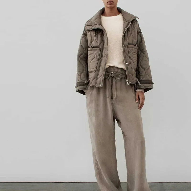 ZARA Puffer Jacket Women's Dark Taupe-2