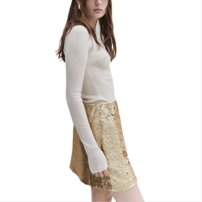 H&M Casual Short Skirts Women's Beige/Gold-2
