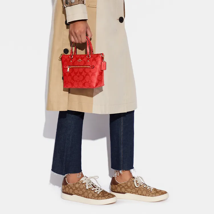 COACH Gallery Coated Canvas With Smooth Leather Handbag, Shoulder Bag, Crossbody Bag Small Size Women's Miami Red-4